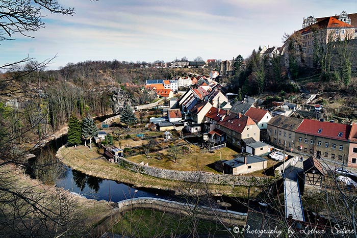 Seidau in Bautzen mit der Spree liegt unterhalb der Ortenburg. Fotografie von Lothar Seifert