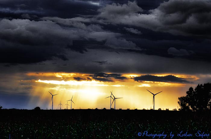 Windpark, es fehlen immer noch die Energieleitungen, die die Windenergie verteilen. Fotografie von Lothar Seifert
