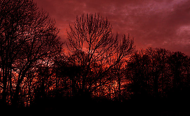 Sonnenaufgang mit blutrot gefärbten Himmel. Morgenrot Schlechtwetterbot sagt der Volksmund. Fotografie von Lothar Seifert