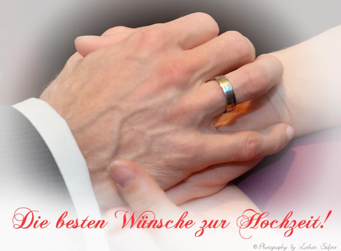 Hochzeitskarte, Vertrauen, Glück und Glaube. Gute Wünsche für ein Hochzeitspaar. Fotografie von Lothar Seifert
